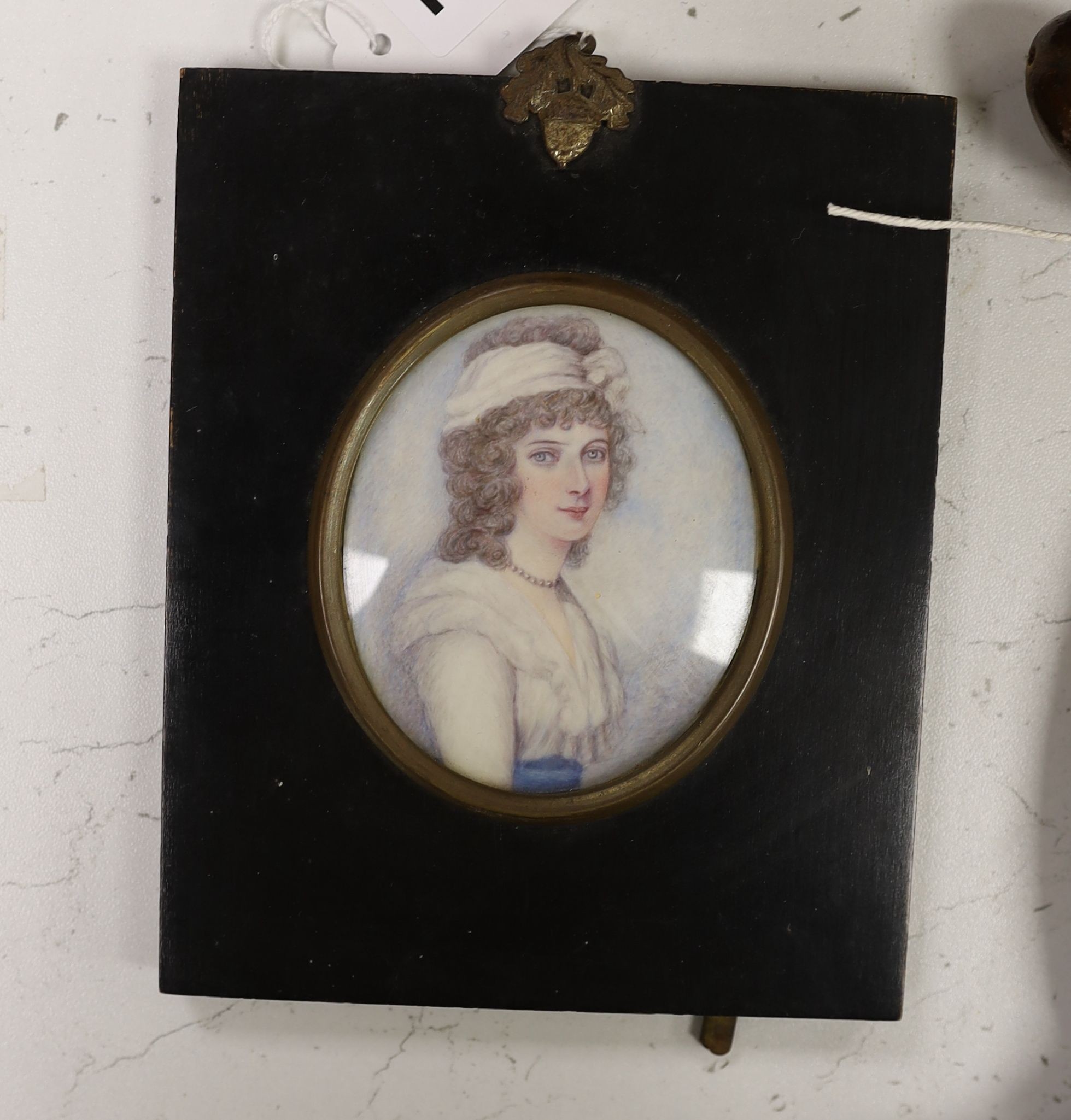 Early 20th century English School, watercolour on ivory, Miniature of an 18th century lady, 9 x 7cm